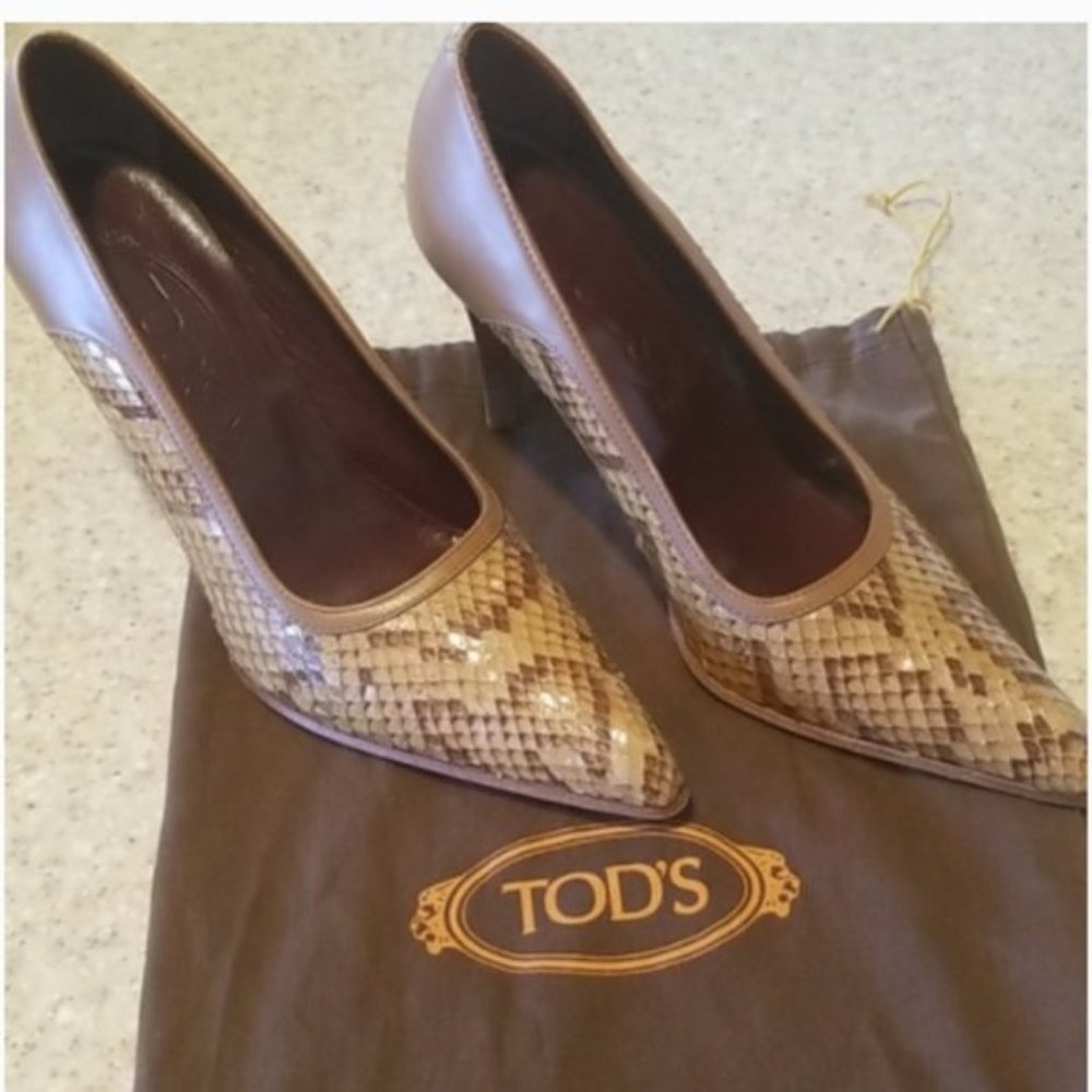 Authentic TOD's Snakeskin Print Heels w/ Dust Bags